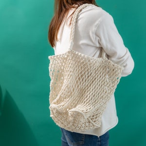 Cotton Woven Tote Bag Crochet Shopping Shoulder Handbag image 4