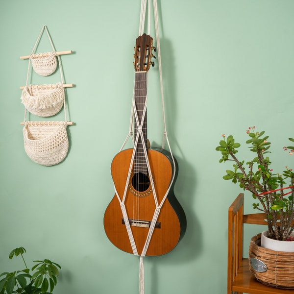 Hand-woven Guitar Storage Collect Display Stand Macrame Wall Hanging Rope