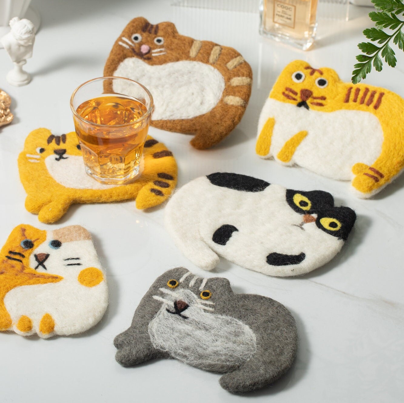 Cat Coasters, Felted Coasters, Felted Cat Coaster, Wool Felt