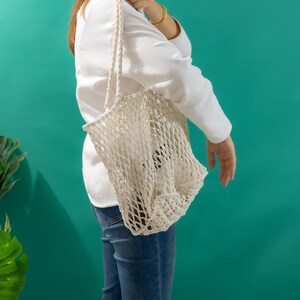 Cotton Woven Tote Bag Crochet Shopping Shoulder Handbag image 7