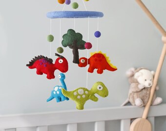 Handmade Wool Felt Animal Baby Crib Mobile for Nursery Room & Baby Shower Gift - Dinosaur