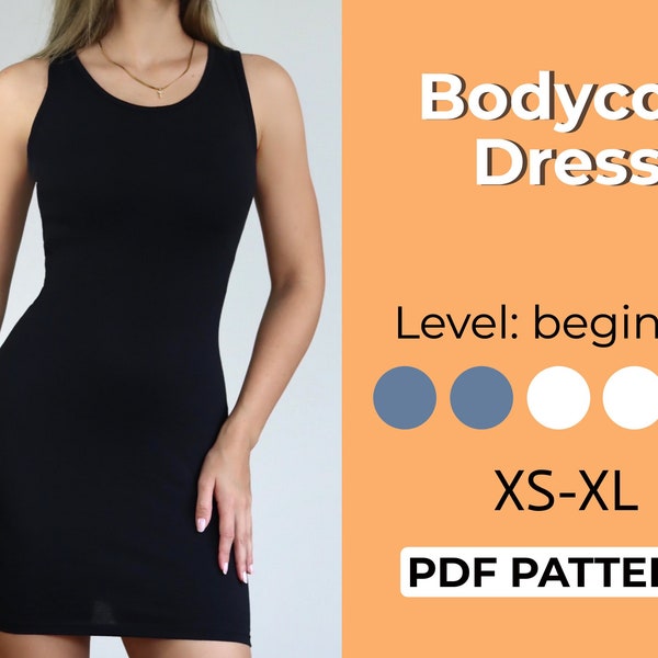 Bodycon Dress Pattern | Xs-Xl PDF A0,A4,US-size | Midi dress pattern | Strech Dress Pattern | Sleeveless Dress | Formal Dress Pattern