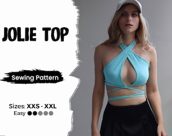 Twist Halter Top Sewing Pattern, Crop Top Sewing Pattern, Easy Crossover Top, Girls Summer Shirt, Beginner Teen Crop Top, Tie Top