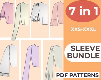 Sleeves Sewing Pattern Package | 7 Designs | Bell Sleeves | Bishop Sleeves | 8 Sizes | A0, A4, US-Letter Patterns + Detailed Instructions