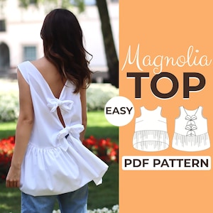 Patrón de costura de blusa sin mangas / Blusa Cottagecore / Patrón fácil para principiantes + Tutorial ilustrado fácil / XXS - XXXL / A0, A4 y carta de EE. UU.