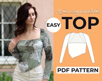 Asymmetric Hem Top Sewing Pattern | Square Neck Blouse | Easy Beginner Pattern + Easy Illustrated Tutorial | XXS - XXL | A0, A4 & US Letter