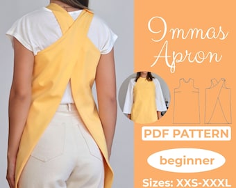 Crossback Apron Sewing Pattern, Criss Cross Pinafore, Easy Beginner Pattern, XXS - XXL, Japanese Apron, A0, A4, US-Letter + Easy Instruction