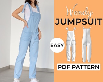 Jumpsuit Sewing Pattern | Womens Overalls Pattern | Easy Beginner Pattern + Easy Illustrated Tutorial | XXS - XXXL | A0, A4 & US Letter