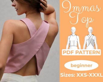 Crossback top naaipatroon, wikkeltop, gekruiste blouse, XXS - XXL, naaipatroon voor beginners, A0, A4, US-letterpatroon + eenvoudige instructie