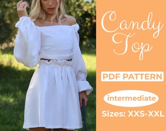 Patrón de costura para top de lechera con hombros descubiertos, XXS - XXL, lindo top sin tirantes, A0, A4 y US-Letter + Instrucciones fáciles