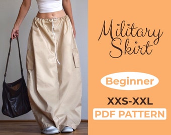 Cargo Skirt Sewing Pattern, Flare Parachute Maxi Skirt, XXS - XXL Easy Sewing Pattern in A0, A4 & US-Letter Version + Detailed Instruction