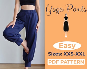 Harem Pants Sewing Pattern, Yoga Pants, Super Comfortable and Easy Baggy Pants, XXS - XXL, A0, A4 & US-Letter + Detailed Instruction