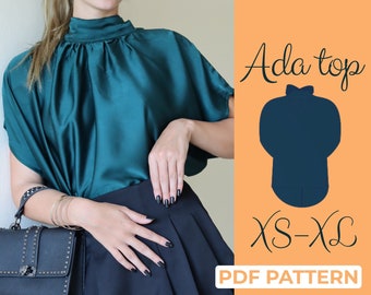 Patrón de costura para top de túnica, blusa acampanada, camisa de satén fácil y elegante, túnica de gran tamaño, camisa de verano holgada, patrón de alas de murciélago, Descargar PDF