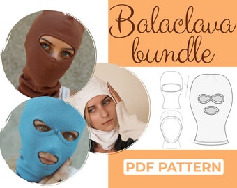 Balaclava Mask Couture Pattern Bundle , 3 modèles de masques de ski, modèle de chapeau d’hiver, couverture complète du visage pour le ski, motif Shiesty, A4, A0 et lettre