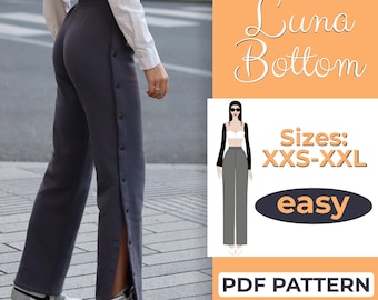 High Slit Streetwear Pants Sewing Pattern, XXS-XXL, Highwaisted Pants, Beginner A0, A4 & US-Letter Pattern + Easy Instruction