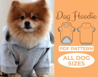 Wzór szycia bluzy z kapturem dla psa dla dużych lub małych psów XS-XXL, wzór ubrania dla szczeniąt, wzór płaszcza dla psa, wzór swetra dla przytulnych i modnych psów