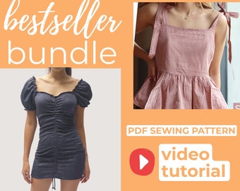 Mini robe à manches bouffantes + patron de couture froncé | Xs-Xl | PDF A0, A4, format lettre US + didacticiel vidéo et instructions écrites