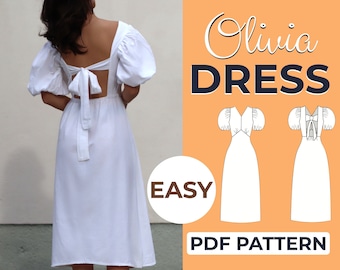 Puff Sleeve Dress Sewing Pattern | Wedding Guest Dress | Easy Beginner Pattern + Easy Illustrated Tutorial | XXS - XXXL | A0, A4 & US-Letter