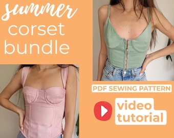 double pack of corset top sewing patterns | XS-XL | bustier dress pattern PDF | bodice pattern | bustier pattern | 2x corset sewing patterns