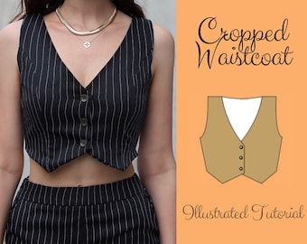 Cropped Waistcoat Sewing Pattern, Short Waistcoat, Ladies Vest, Women Vest Pattern, Cropped Vest Jacket, PDF Pattern in A0, A4 & US Letter
