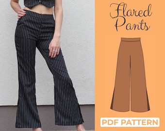 Flare Leg Pants Sewing Pattern, High Waisted Trousers Pattern, Easy Wide Leg Pants Sewing Pattern, Formal Dress Pants, PDF A0, A4, US-Letter