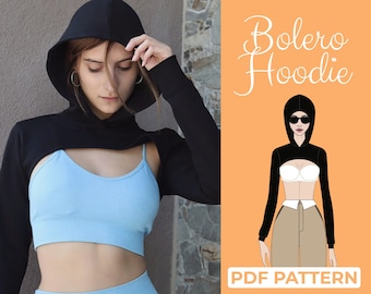 Bolero Shrug Sewing Pattern, Cropped Hoodie Top, Short Hoody Cape Sweatshirt, Shrug Long Sleeve, Shrug For Women, XXS - XXL + Tutorial