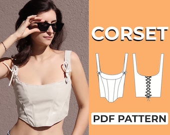 Mönster för korsetttopp | Mönster för snörningskorsett och bustier | Mönster + detaljerad illustrationsinstruktion | XXS - XXXL | A0, A4 och US-Letter