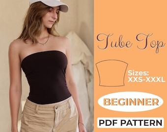 Patron de couture de haut tube sans bretelles, modèle facile pour débutant, XXS - XXXL, haut bandeau en A0, A4 et lettre US + instructions détaillées