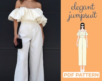 Elegant Wedding Jumpsuit Sewing Pattern, Flare Leg Jumpsuit, Lounge Jumpsuit Palazzo Jumpsuit, A4, A0 & US-Letter + Illustrated Instruction