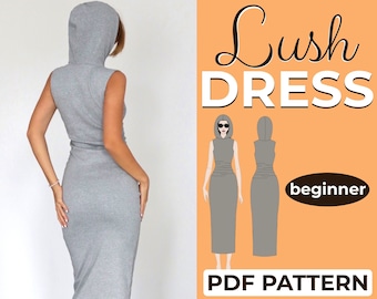 Hooded Dress Sewing Pattern, Long Sweatshirt Dress, Easy Beginner Pattern, A4, A0 & US-Letter + Detailed Illustrated Tutorial