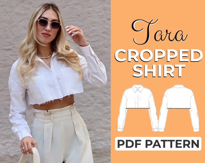 Cropped Shirt Sewing Pattern, Blouse Pattern, Crop Top Pattern, A0, A4, US-Letter Pattern + Detailed Sewing Instruction, XXS - XXXL