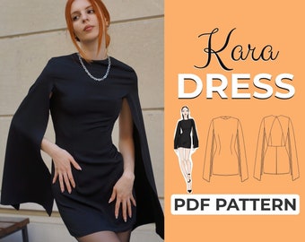 Schnittmuster für Cape-Kleid | Capelet-Cocktailkleid-Muster | Muster + ausführliche Illustrationsanleitung | XXS - XXL | A0, A4 und US-Letter