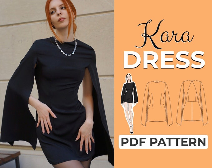 Cape Dress Sewing Pattern | Capelet Cocktail Dress Pattern | Pattern + Detailed Illustration Instruction | XXS - XXL | A0, A4 & US-Letter