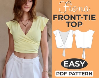 Wrap Top Sewing Pattern | Easy Beginner Pattern + Easy Illustrated Tutorial | XXS - XXL | Crossover Crop Top | A0, A4 & US-Letter