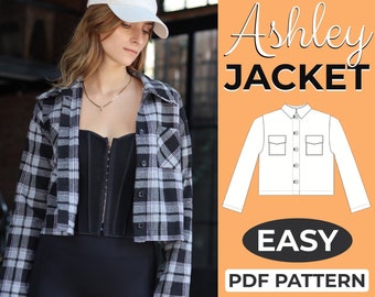 Short Jacket Pattern | Cropped Shirt Jacket | Easy Beginner Sewing Pattern + Detailed Illustrated Tutorial | XXS - XXL | A0, A4 US-Letter