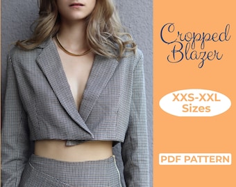 Cropped Blazer Sewing Pattern, Short Blazer Crop Top, Trendy Summer Blazer, Jacket Sewing Pattern, A4, A0 & US-Letter Pattern, PDF Pattern