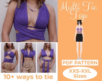 Criss Cross Halter Top Sewing Pattern, Very Easy Y2K Multi-Way Wrap Top, Festival Crop Top, Bandage Tops, A4, A0, Us-Letter + Easy Tutorial