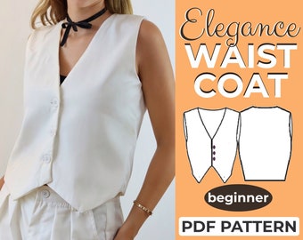 Women Waistcoat Sewing Pattern, Ladies Vest Pattern, Waistcoat Jacket, PDF Pattern in A0, A4 & US Letter + Detailed Instruction, XXS - 2XL