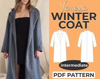 Naaipatroon winterjas, XXS-XXL, mooie lange getailleerde jas, A0-, A4- en US-letterpatroon + gedetailleerde instructie