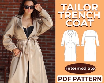 Trench Coat Sewing Pattern, XXS - XXL, Beautiful Long Tailored Coat, A0, A4 & US-Letter Pattern + Detailed Instruction