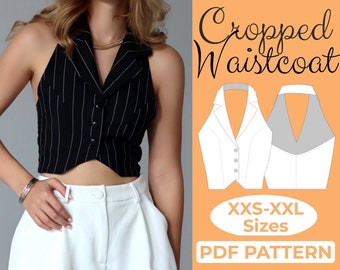 Cropped Waistcoat Sewing Pattern, Short Waistcoat, Ladies Vest, Women Vest Pattern, Cropped Vest Jacket, PDF Pattern in A0, A4 & US Letter