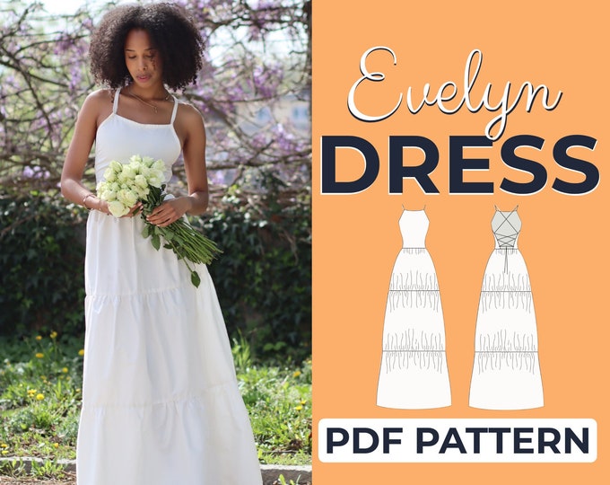 Ruffle Maxi Dress Sewing Pattern | Elopement Dress | Easy Beginner Pattern + Easy Illustrated Tutorial | XXS - XXXL | A0, A4 & US-Letter