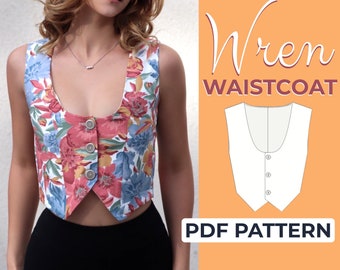 Cropped Waistcoat Sewing Pattern, Short Waistcoat, Ladies Vest, XXS - 2XL Women Vest, Cropped Vest Jacket, PDF Pattern in A0, A4 & US Letter