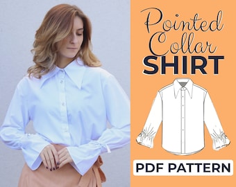 Patron de couture de chemise poète, chemise à manches bouffantes col pointu, chemisier Régence, XXS - XXXL, A4, A0 et lettre US + tutoriel illustré détaillé