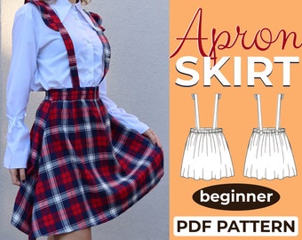 Suspender Skirt Pattern, Easy Beginner Sewing Pattern, High Waist Pinafore Dress Pattern, A0, A4 & US-Letter + Easy Instruction, XXS - XXXL