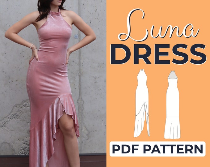 Halter Dress Sewing Pattern | Sheath Cocktail Dress Bodycon | Pattern + Detailed Illustration Instruction | XXS - XXXL | A0, A4 & US-Letter