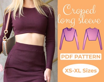 Long Sleeve Crop Top Sewing Pattern, Cropped Sweater, Athletic Bodycon Top, A4, A0, Us-Letter PDF Pattern XS - XL + Illustrated Tutorial