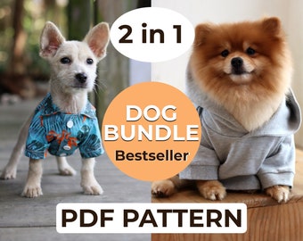 Dog Shirt & Dog Hoodie Sewing Pattern Bundle, A0, A4, US-Letter + Detailed Instruction, XS-XXL, Sweater + Shirt Pattern for Fashionable Dogs