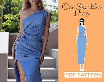 One Shoulder Dress Sewing Pattern, XXS-XXL Bodycon, Cutout Dress, Figure-Hugging Sleeveless Dress, A0,A4,US-Letter + Sewing Instruction