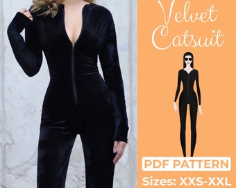 Velvet Catsuit Pattern | Romper Jumpsuit Sewing Pattern | Bodysuit XXS - XXL | US-Letter, A4, A0 Pattern + Easy Instruction